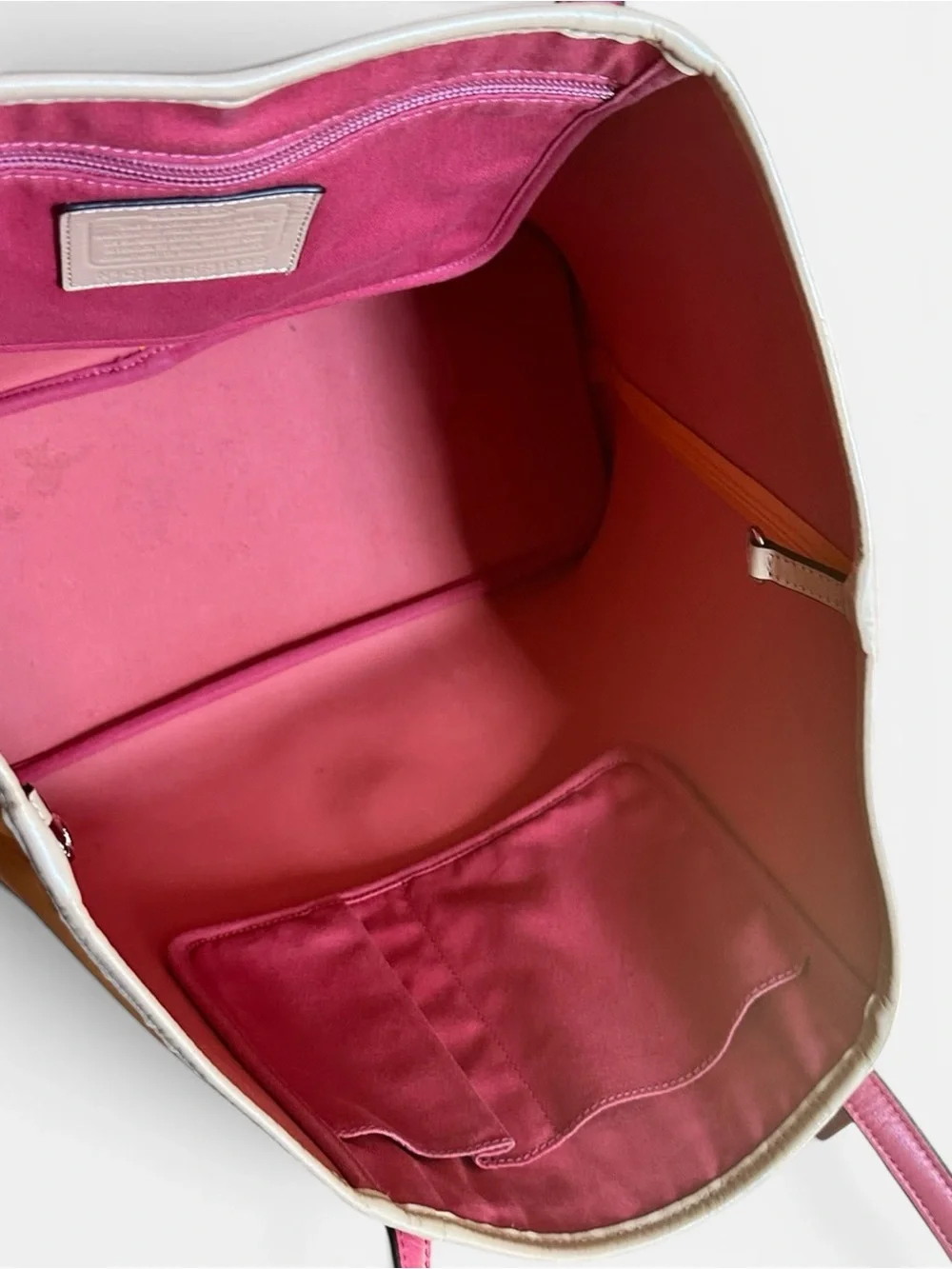 ✨ Coach Orange Crossgrain Leather Tote Pink Interior w/ Dust Bag EUC